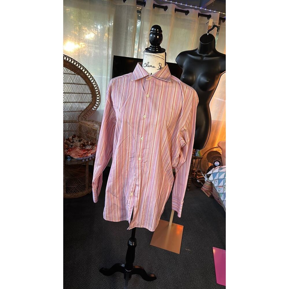 men's vintage red striped button down collared shirt